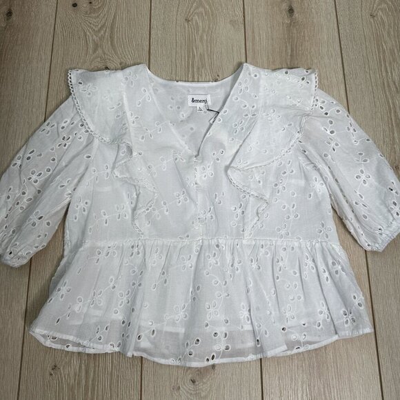 NWT &merci White Eyelet Top Size Large - Picture 5 of 5